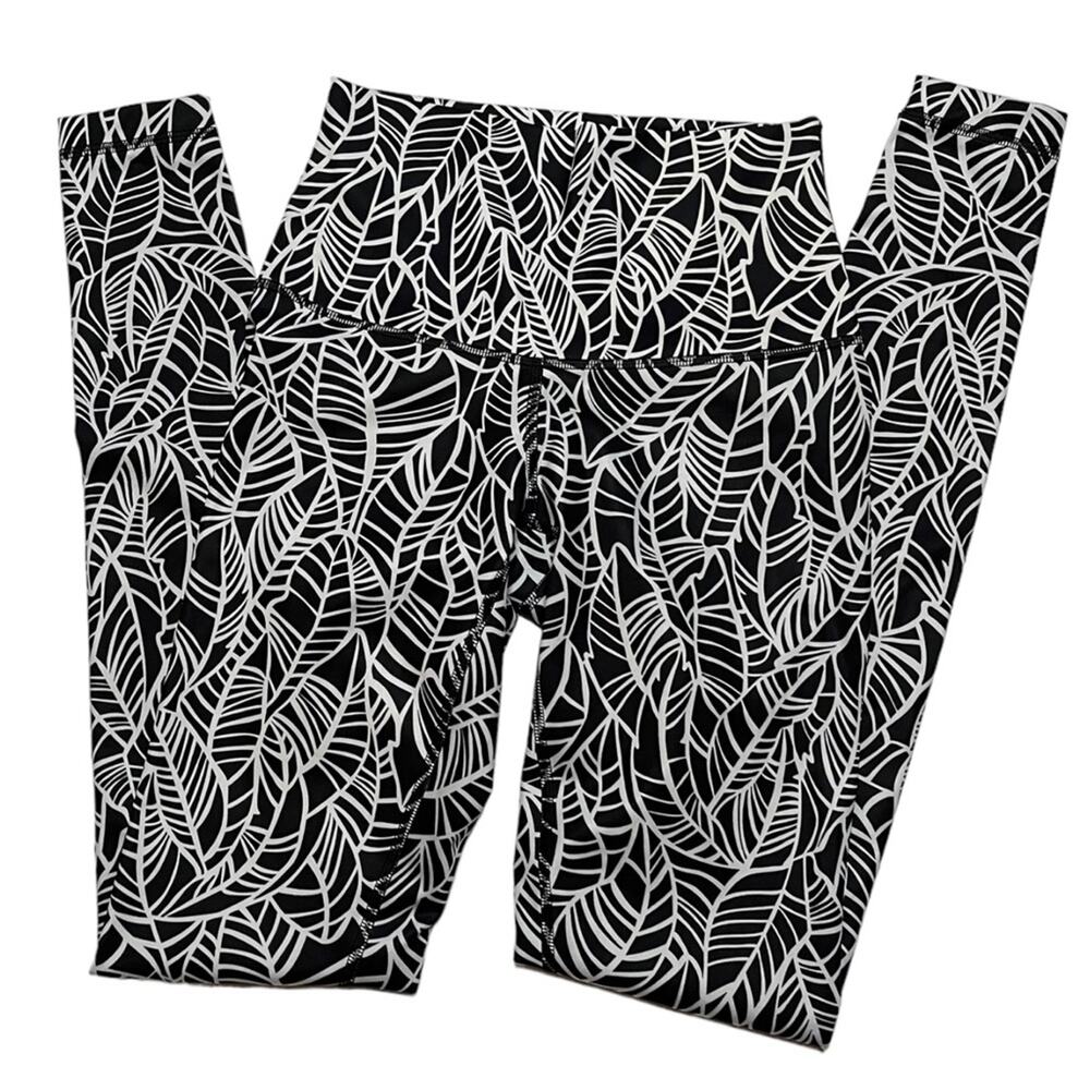 Lululemon Wunder Under Pant Roll Down Pretty Palm Black Angel Wing Size 4
